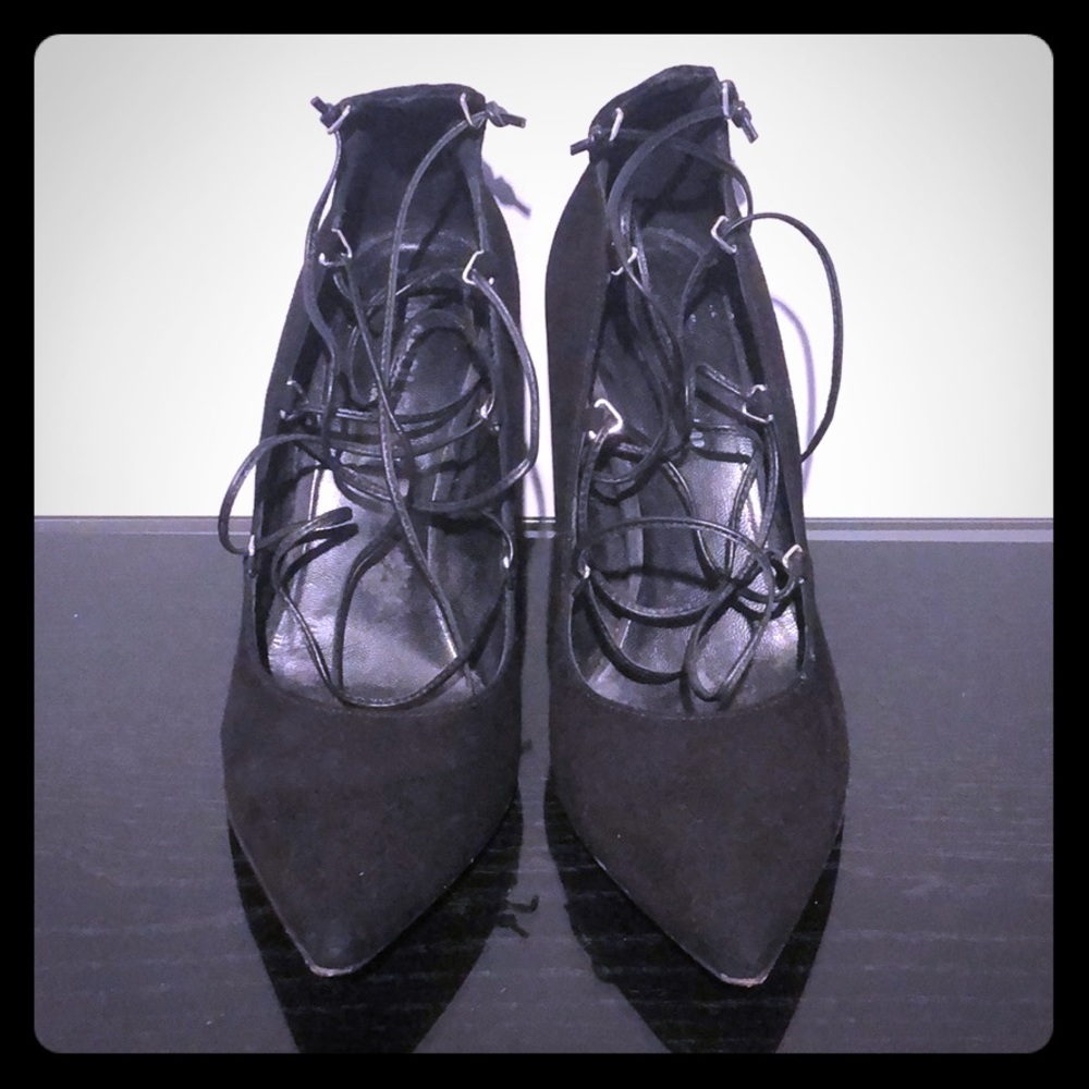 NAPOLEONI Black Suede Chunky Heel Pumps